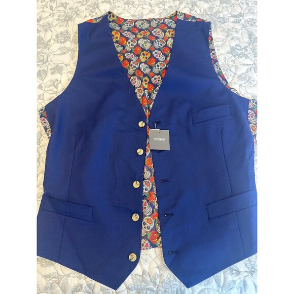 NWT Indochino Sugar Skull Navy Blue Wool Vest With Unique Lining, 100% wool - Picture 4 of 8